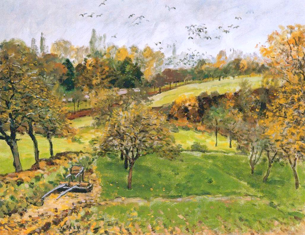 Autumn Landscape, Louveciennnes, vintage artwork by Alfred Sisley, 12x8" (A4) Poster