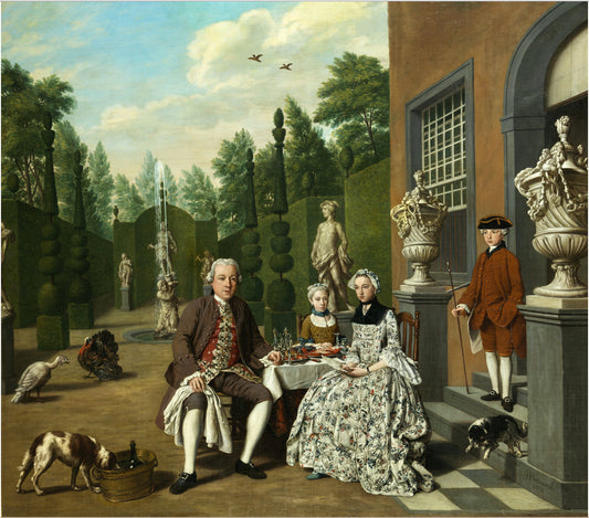 Noble family dining before a park, vintage artwork by Jan Josef Horemans the Elder, 12x8" (A4) Poster