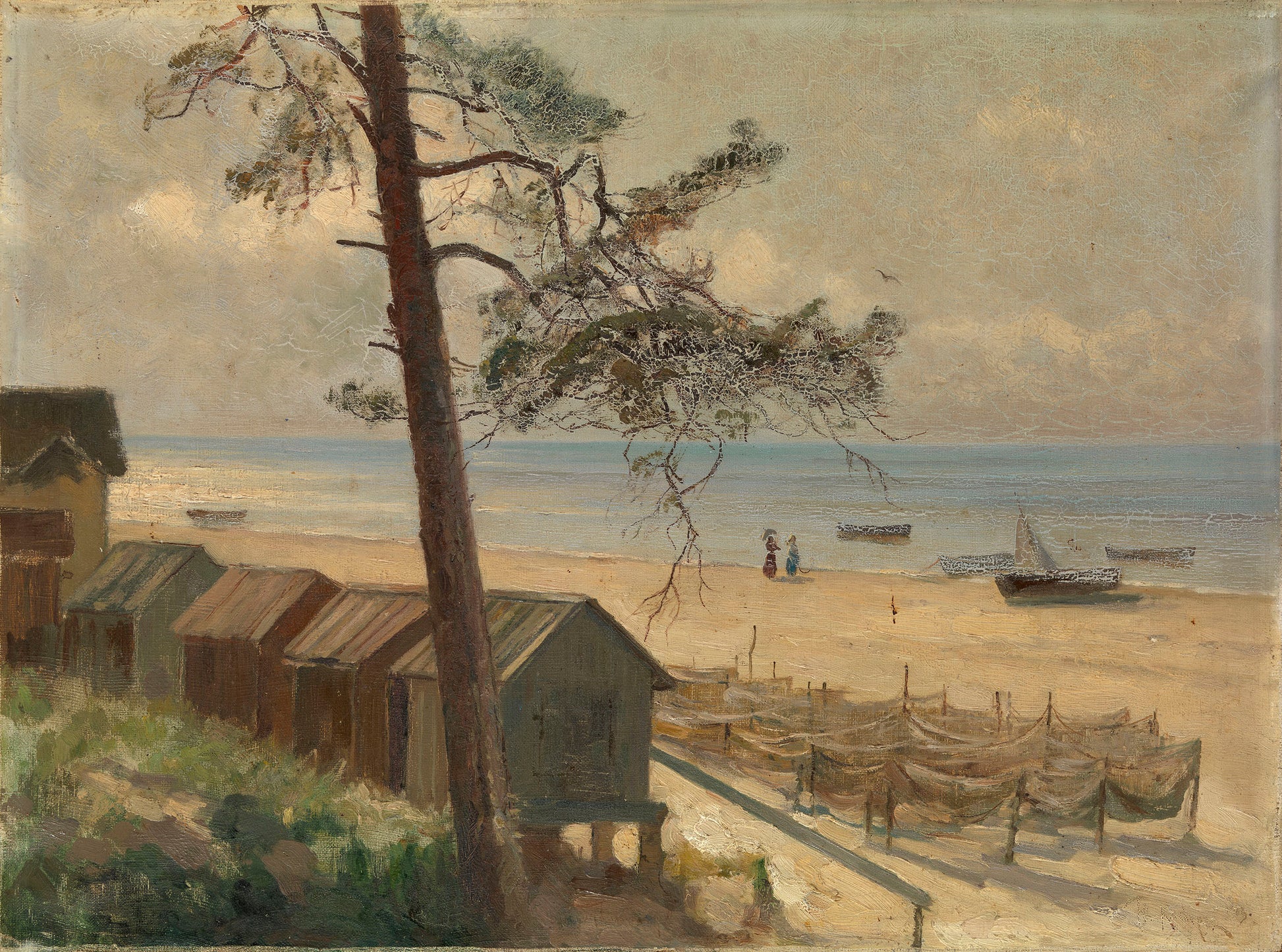 Fishing Nets by  the Gulf of Finland, vintage artwork by Julius Klever, 12x8" (A4) Poster