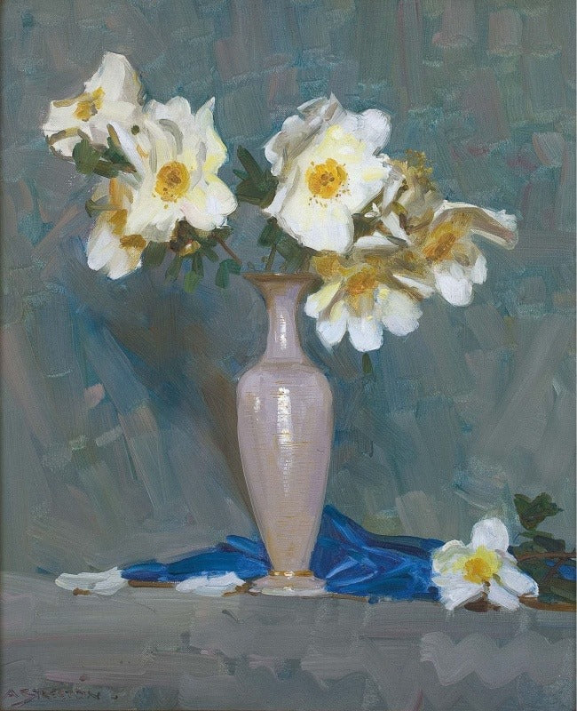 Roses in a Cream Vase, vintage artwork by Sir Arthur Streeton, 12x8" (A4) Poster
