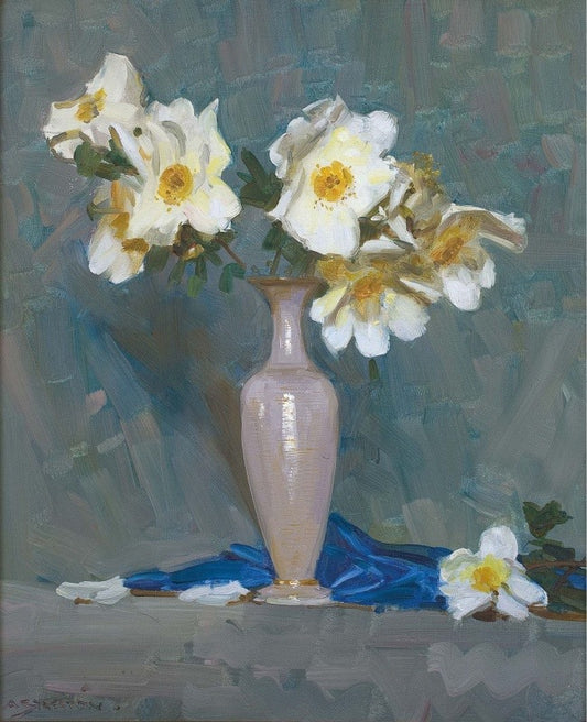 Roses in a Cream Vase, vintage artwork by Sir Arthur Streeton, 12x8" (A4) Poster