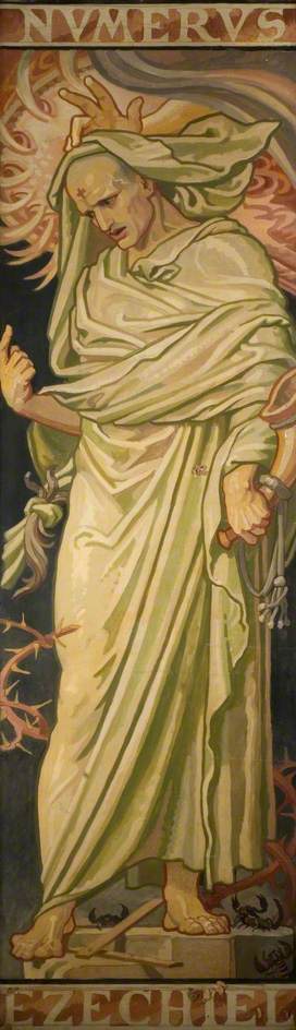 Stained Glass Design, Ezekiel, vintage artwork by Frederick James Shields, 12x8" (A4) Poster