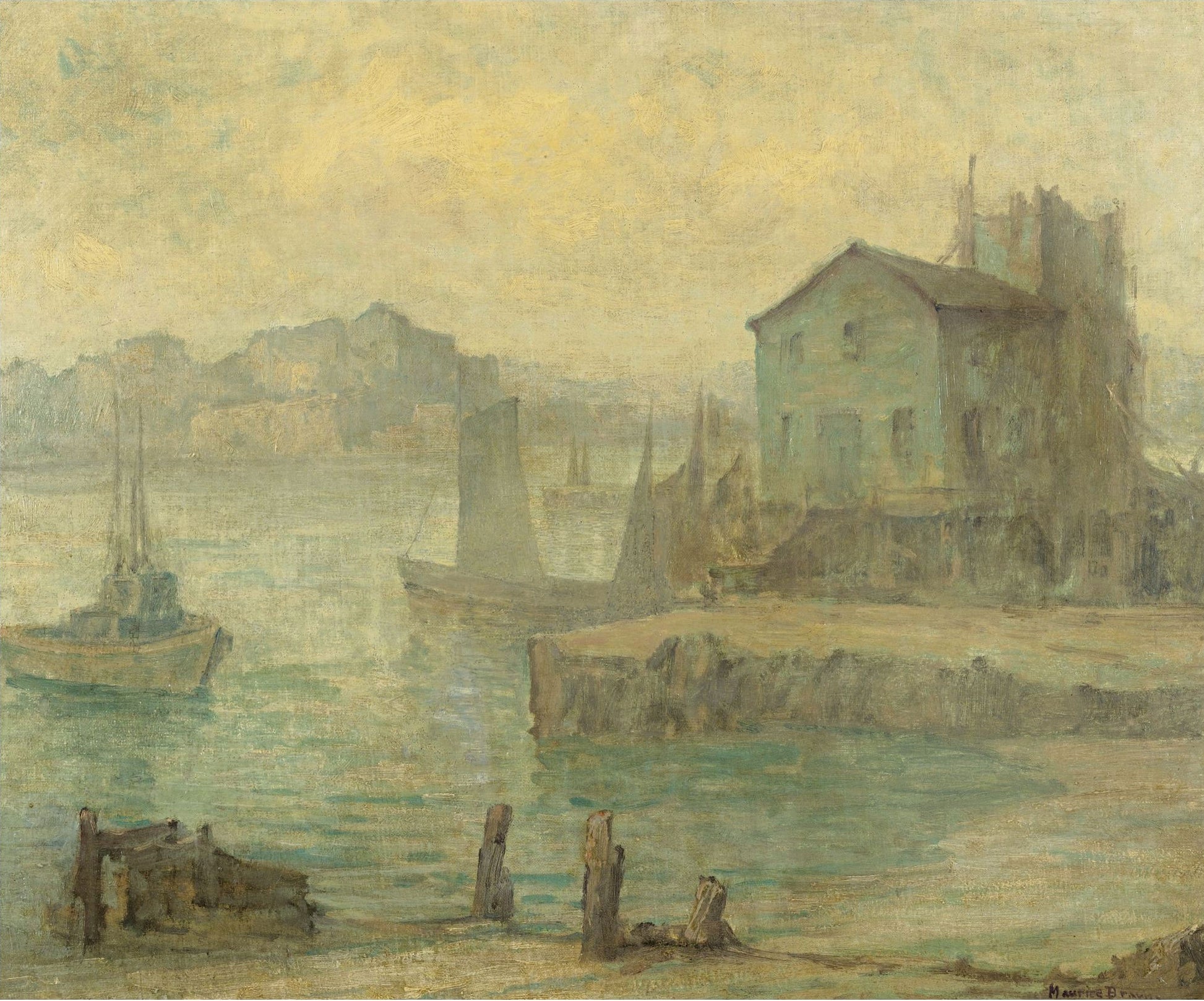 Boats in a Harbor by Maurice Braun,16x12(A3) Poster