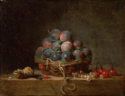 Basket of Plums, vintage artwork by Jean-Baptiste-Simeon Chardin, 12x8" (A4) Poster