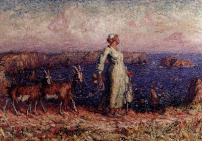 Shepherdess in white with goats by John Peter Russell,A3(16x12")Poster