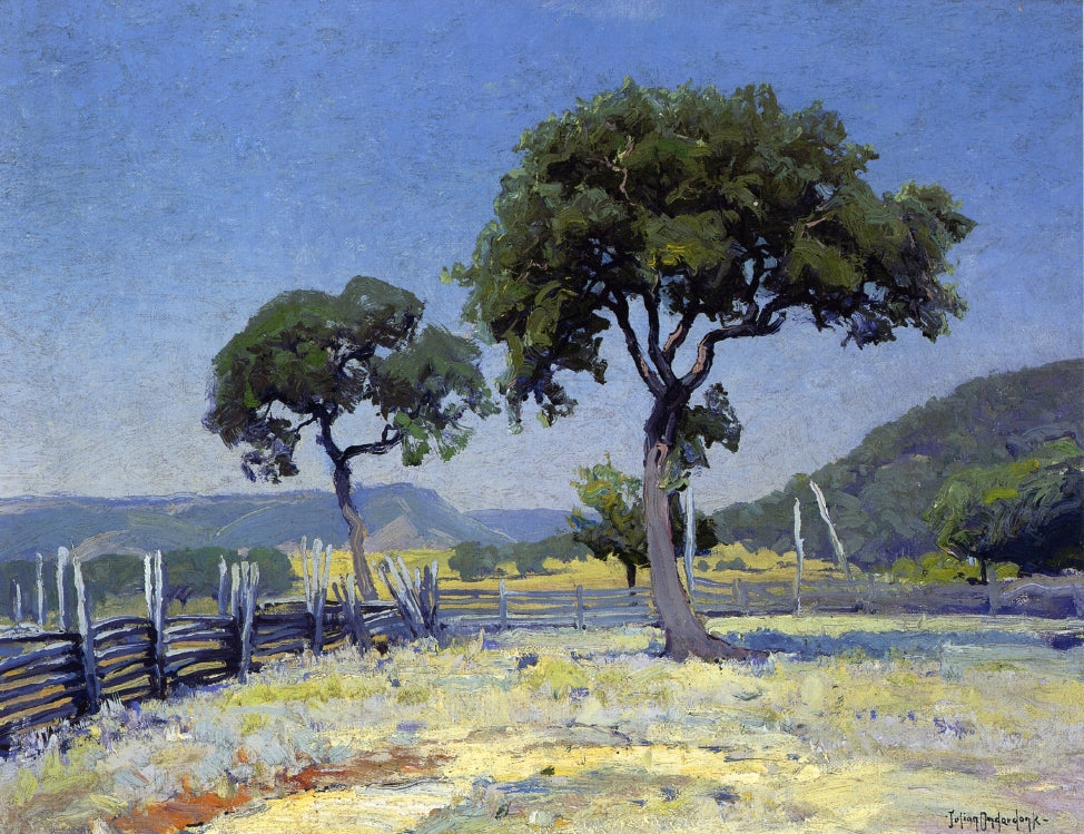 Live Oak Trees On Williams' Ranch, Bandera County, vintage artwork by Julian Onderdonk, 12x8" (A4) Poster