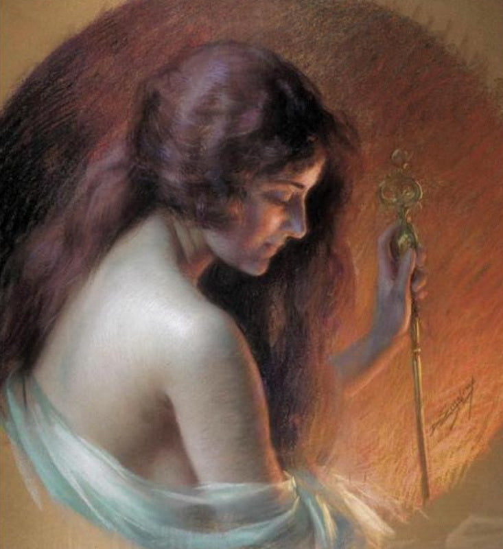 Female Figure Holding A Staff by Delphin Enjolras,A3(16x12")Poster