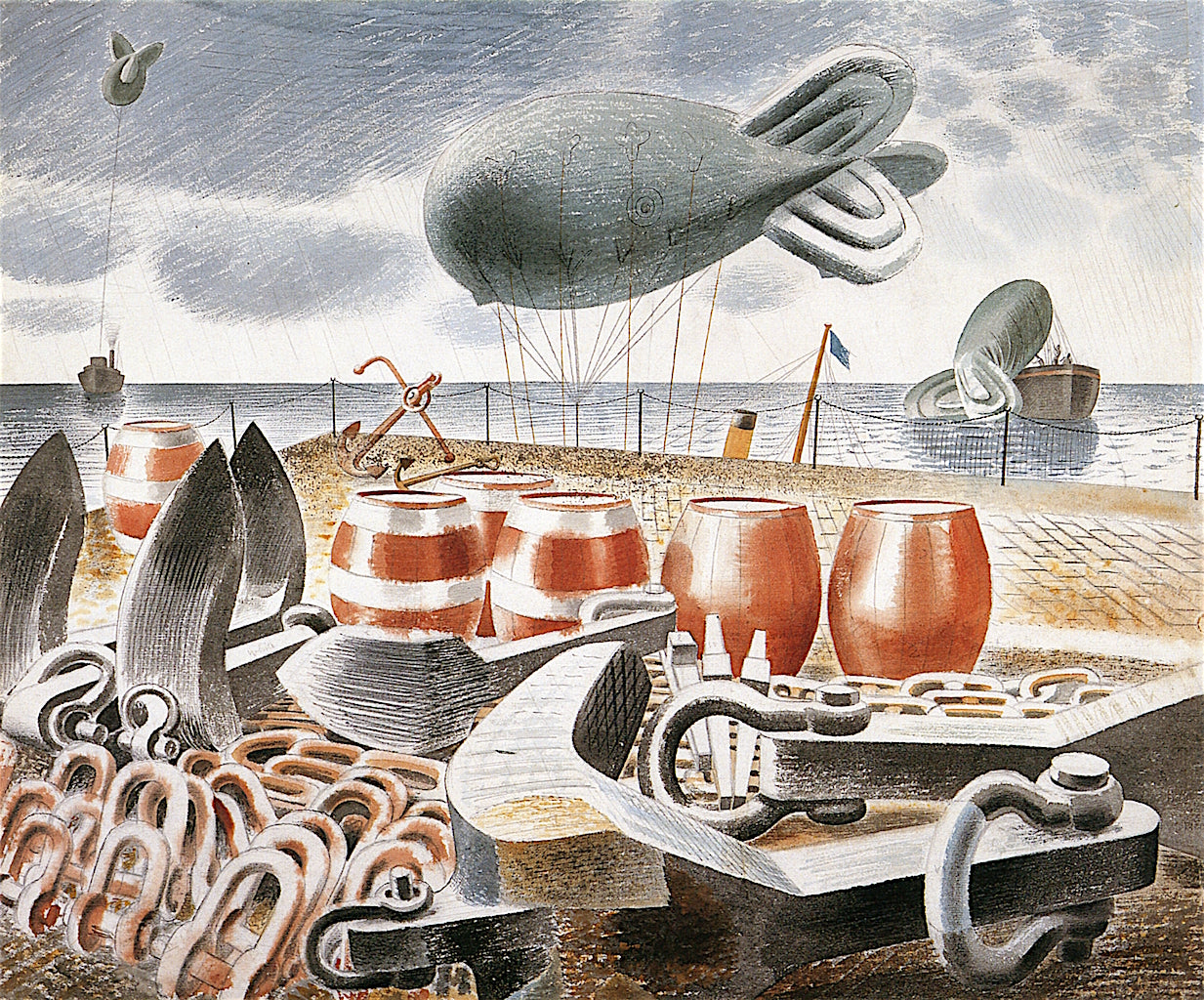 Barrage Balloons at Sea, vintage artwork by Eric Ravilious, 12x8" (A4) Poster