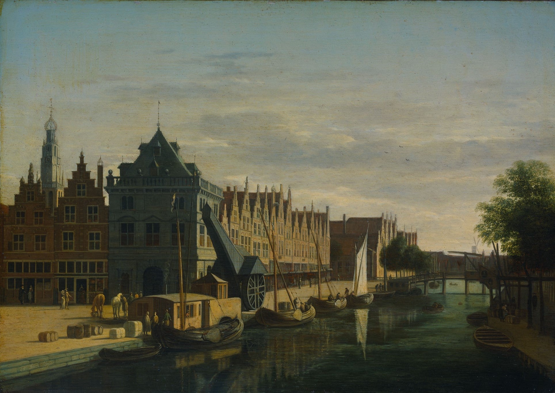 De Waag (Weighing House) and Crane on the Spaarne, Haarlem, vintage artwork by Gerrit Adriaensz.Berckheyde, 12x8" (A4) Poster