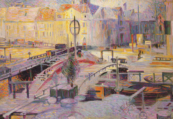 Berlin Bridge Construction, vintage artwork by Curt Herrmann, 12x8" (A4) Poster