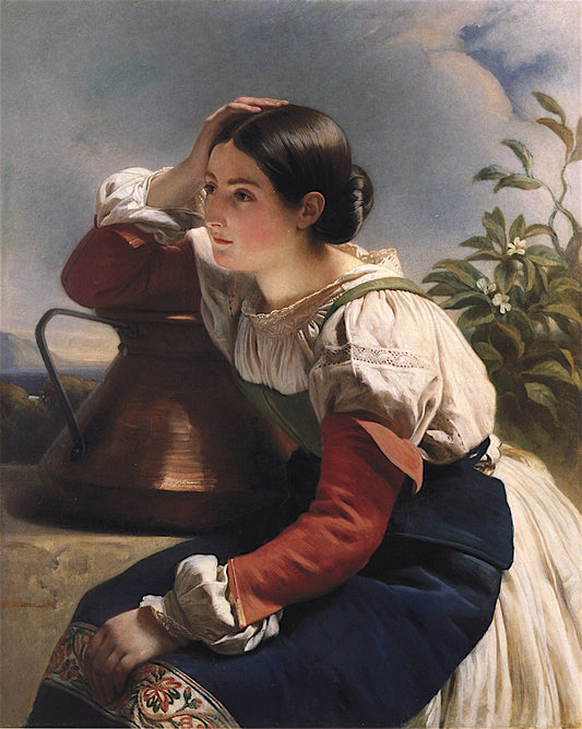 Italian Girl at a Fountain, vintage artwork by Hermann Winterhalter, A3 (16x12") Poster Print