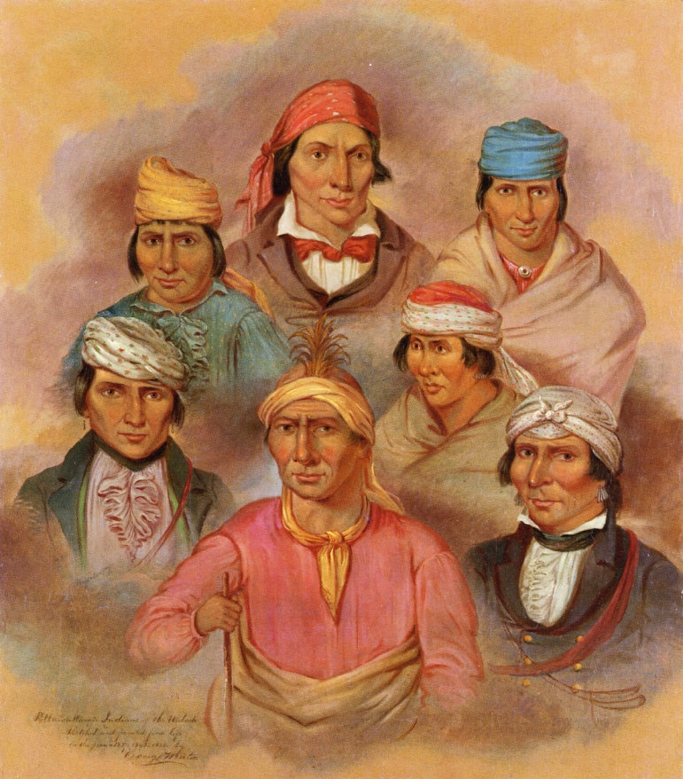 Seven Potawatomi Natives, vintage artwork by George Winter, A3 (16x12") Poster Print
