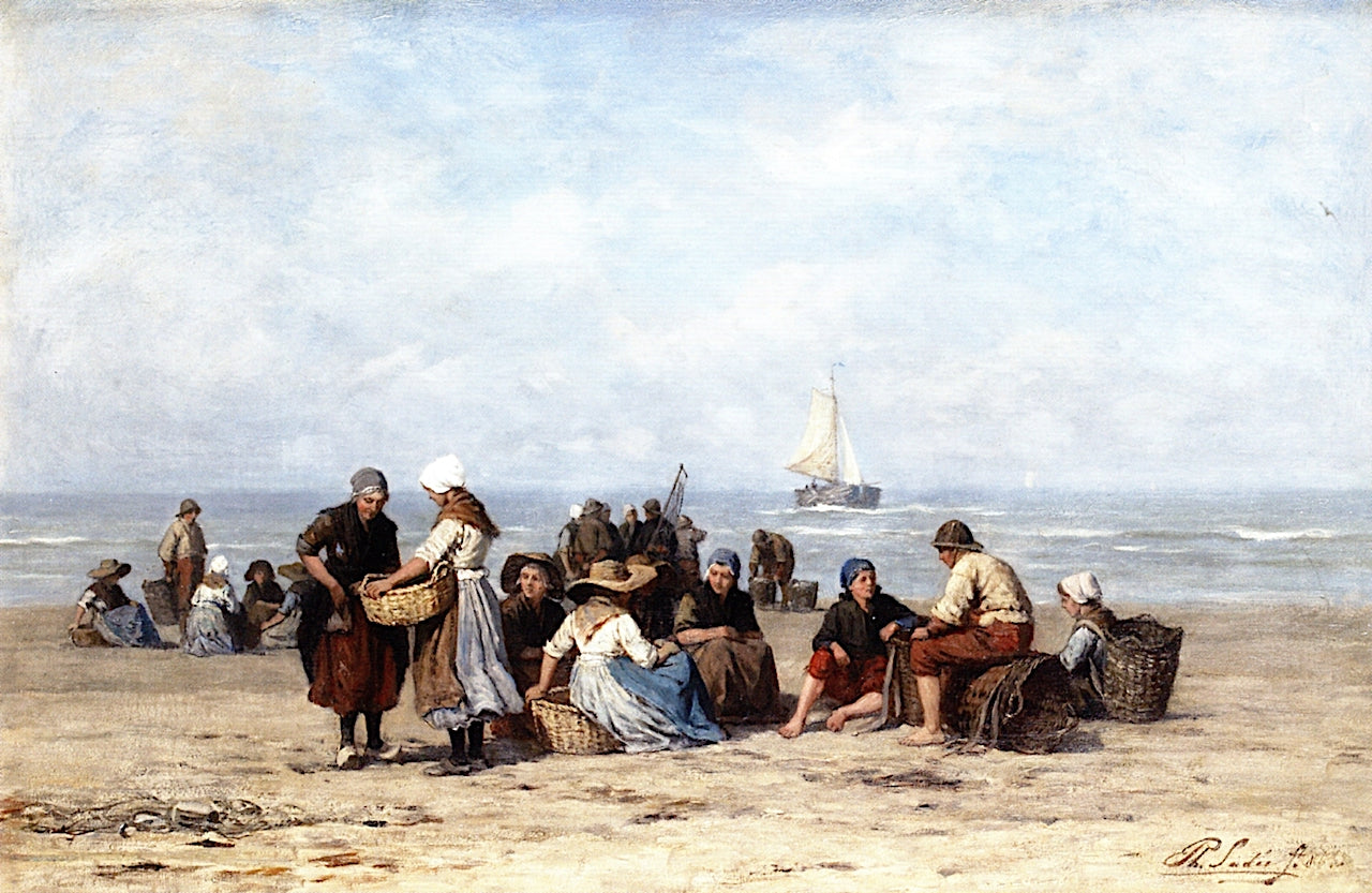 Awaiting the Catch, vintage artwork by Philip Lodewijk Jacob Frederik Sadee, 12x8" (A4) Poster