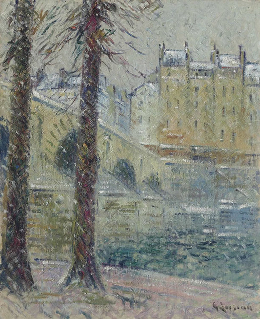 The Bridge Marie, Snow Effect, vintage artwork by Gustave Loiseau, 12x8" (A4) Poster