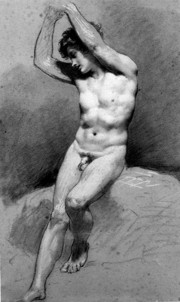 Study:  Nude Male, vintage artwork by Pierre-Paul Prud'hon, 12x8" (A4) Poster