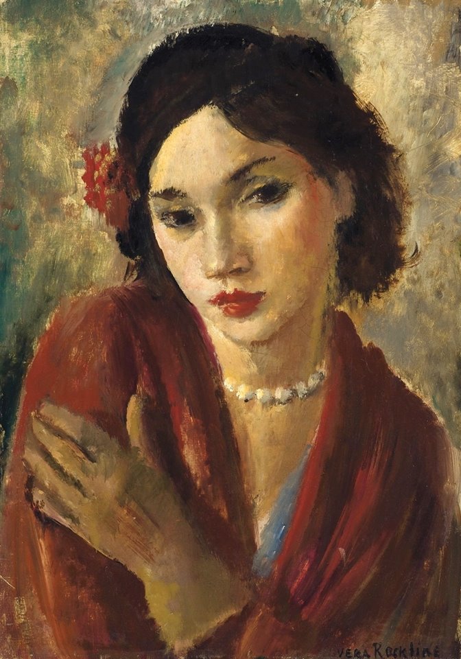 An elegant lady with a pearl necklace by Vera Rockline,16x12(A3) Poster