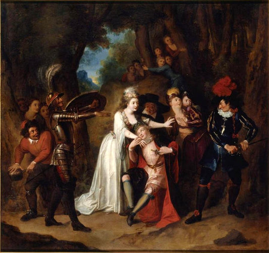 Story of Don Quixote - Don Quixote Defends Basilius, Who Marries Quiteria by  Stratagem, vintage artwork by Charles-Antoine Coypel IV, 12x8" (A4) Poster