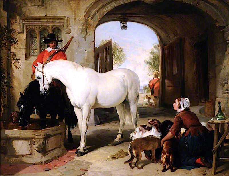 Horses Taken in to Bait, vintage artwork by Sir Edwin Landseer, A3 (16x12") Poster Print