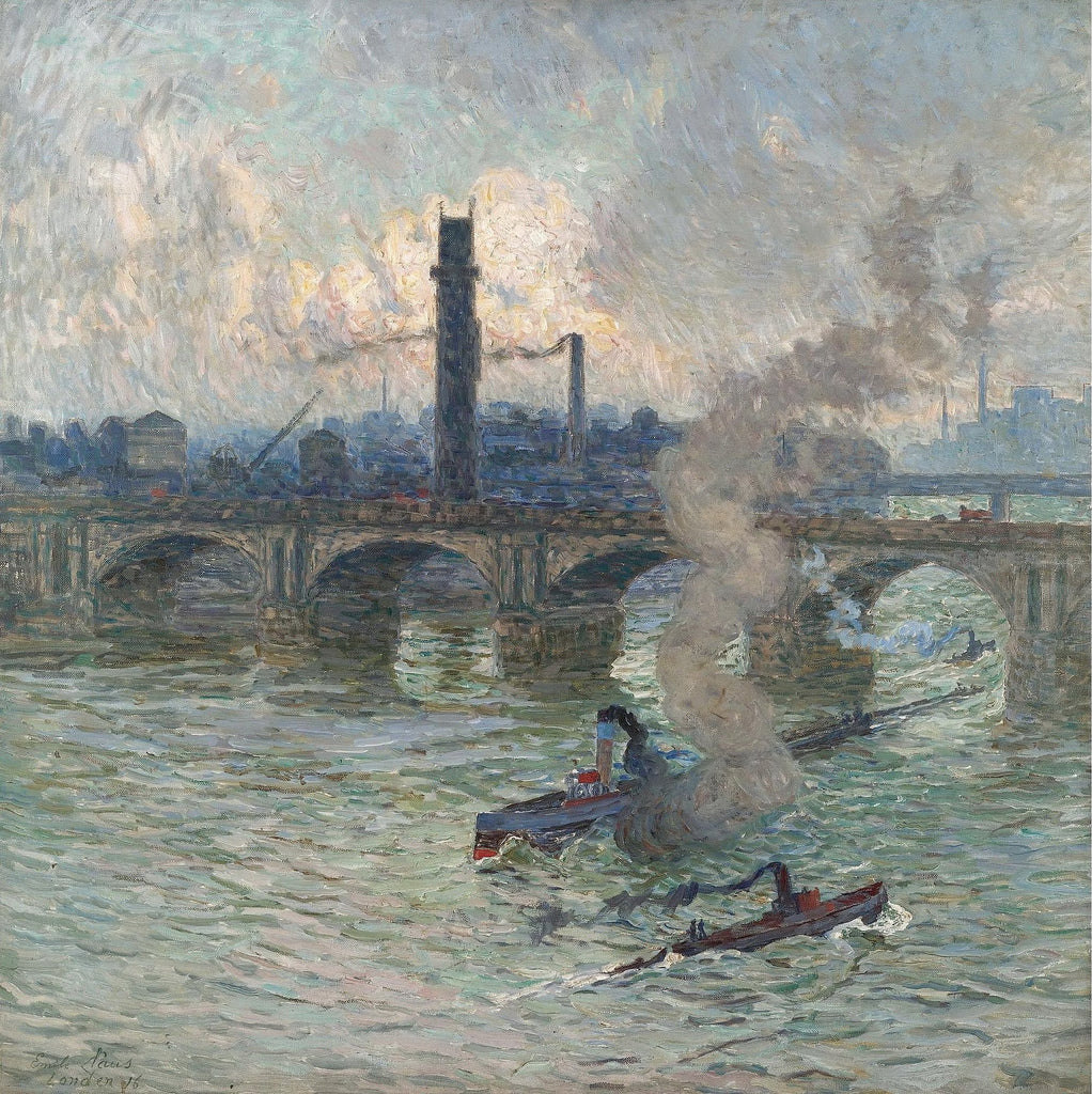 Steamboats on the Thames, vintage artwork by Emile Claus, 12x8" (A4) Poster
