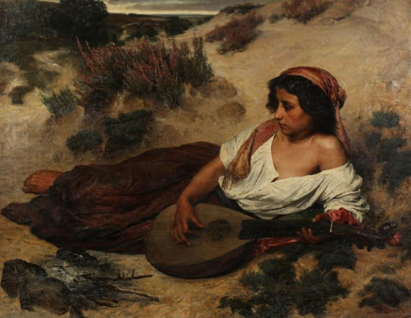 Gypsy woman with lute, vintage artwork by Ernst Friedrich Hausmann, 12x8" (A4) Poster