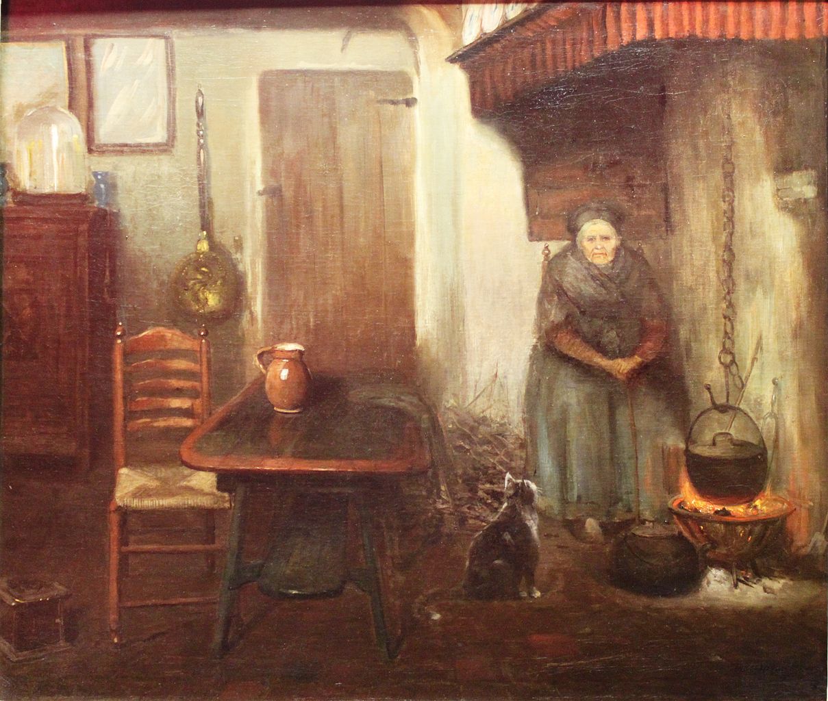 Peasant Woman in the Kitchen, vintage artwork by Benjamin Liepman Prins, 12x8" (A4) Poster
