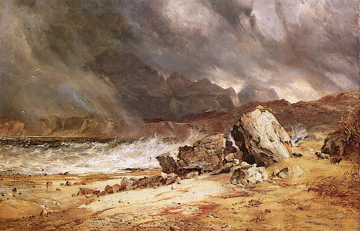 Storm on a Highland Coast, Isle of Skye, vintage artwork by Horatio McCulloch, A3 (16x12