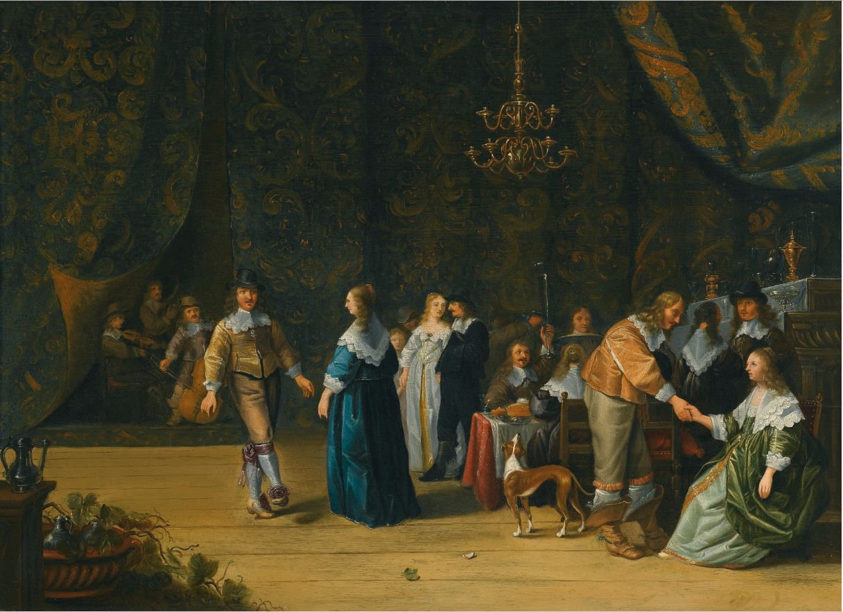 An Elegant Company Making Merry in an Interior, vintage artwork by Anthonie Palamedesz, 12x8" (A4) Poster