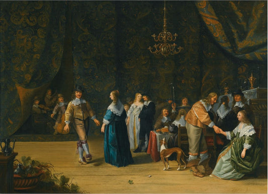 An Elegant Company Making Merry in an Interior, vintage artwork by Anthonie Palamedesz, 12x8" (A4) Poster
