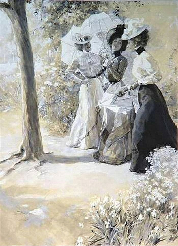 Three Ladies in the Park by Oscar Bluhm,A3(16x12")Poster