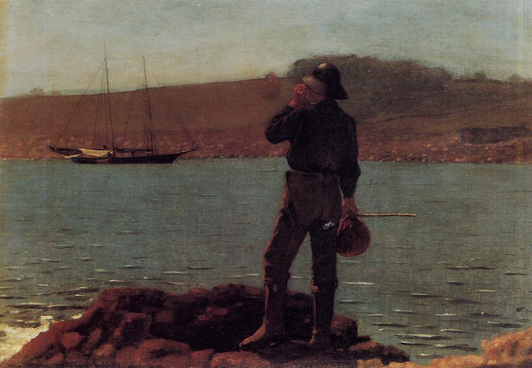 Calling the Pilot, vintage artwork by Winslow Homer, 12x8" (A4) Poster