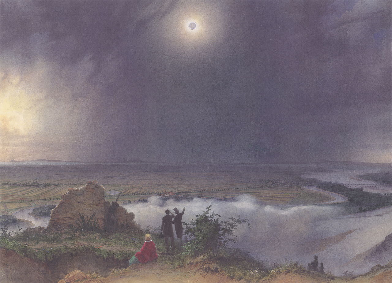 The solar eclipse of 8 July 1842, vintage artwork by Leander Russ, A3 (16x12") Poster Print