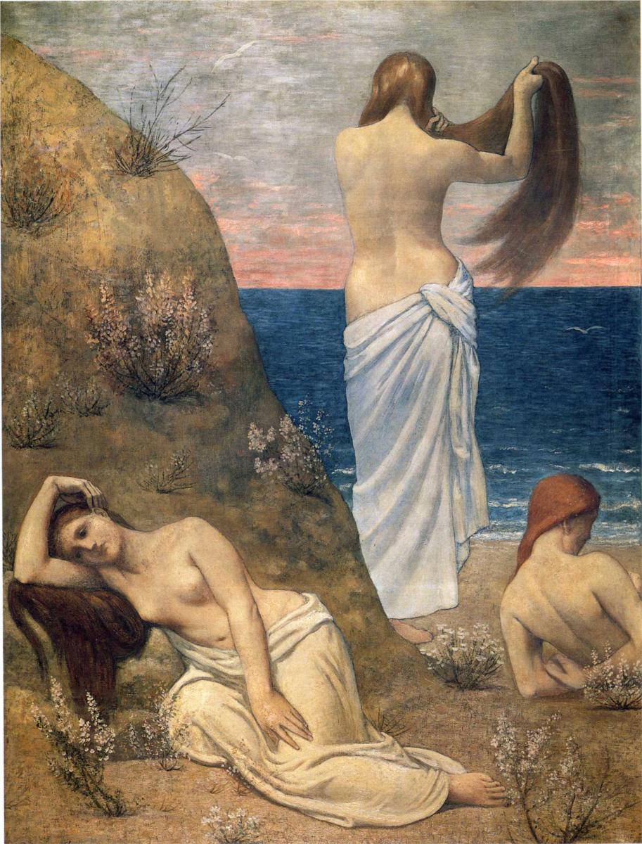 Young Girls at Seaside, vintage artwork by Pierre Puvis de Chavannes, 12x8" (A4) Poster