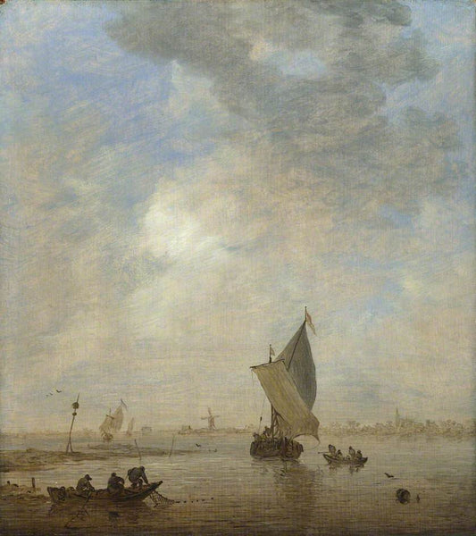 Fishermen Hauling a Net, vintage artwork by Jan van Goyen, 12x8" (A4) Poster