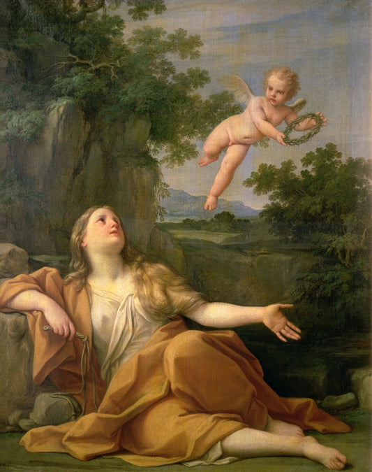 Penitent Mary Magdalene, vintage artwork by Marcantonio Franceschini, 12x8" (A4) Poster