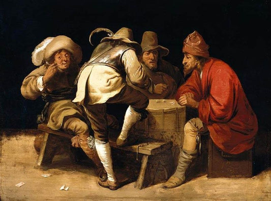 Soldiers Gambling with a Dice, vintage artwork by Pieter Quast, 12x8" (A4) Poster