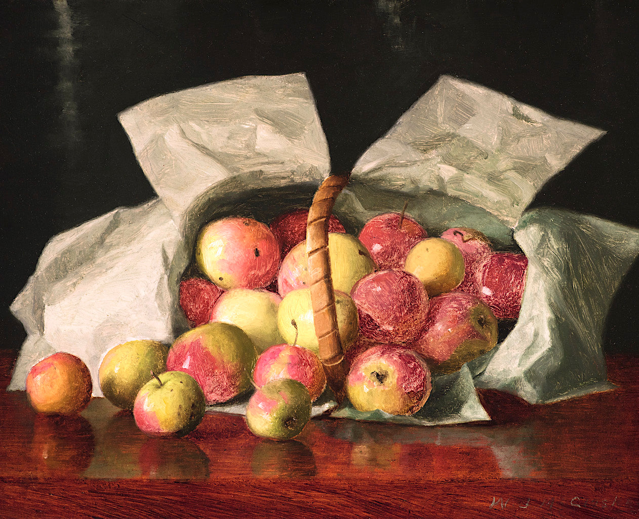Lady Apples in an Overturned Basket, vintage artwork by William Joseph McCloskey, 12x8" (A4) Poster