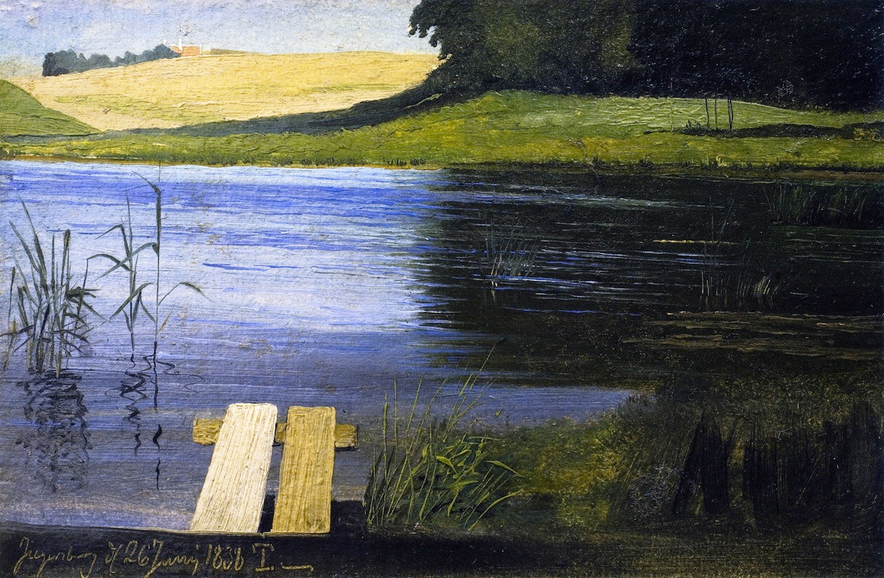 View of a Pond, vintage artwork by Johan Thomas Lundby e, A3 (16x12") Poster Print