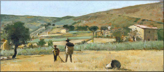 Landscape with peasants, vintage artwork by Silvestro Lega, 12x8" (A4) Poster