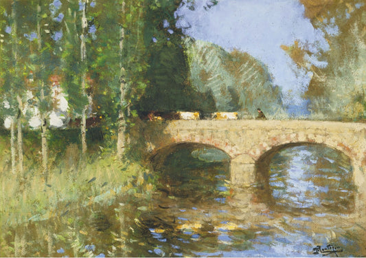 The Bridge upon the River, vintage artwork by Pierre-Eugène Montezin, 12x8" (A4) Poster
