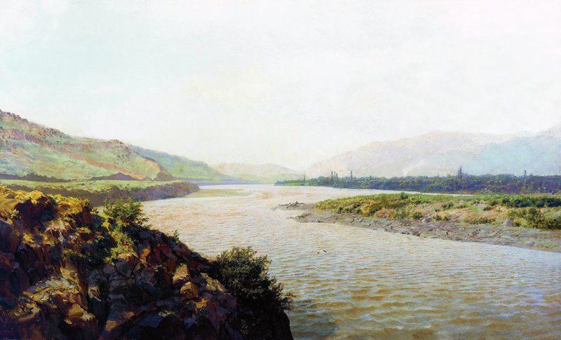 The Kura River, vintage artwork by Alexander Kiselev, 12x8" (A4) Poster