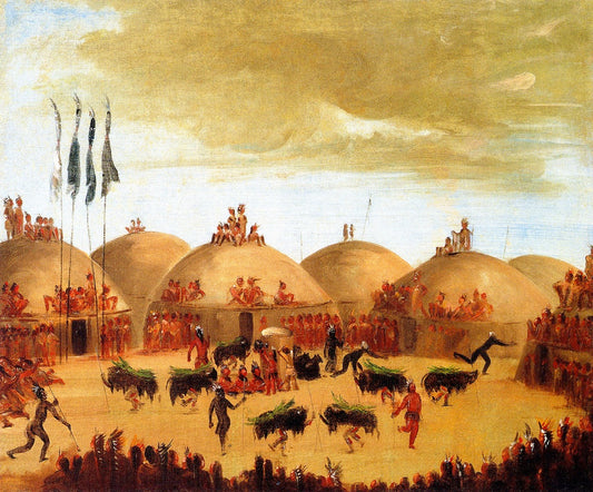 Bull Dance, Mandan o-kee-pa Ceremony, vintage artwork by George Catlin, A3 (16x12") Poster Print