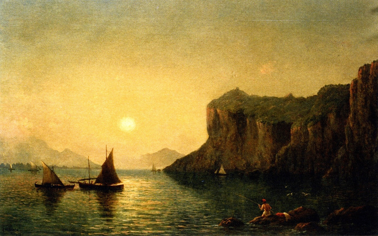 Bay of Naples from Capri, vintage artwork by Christopher Pearse Cranch, A3 (16x12") Poster Print