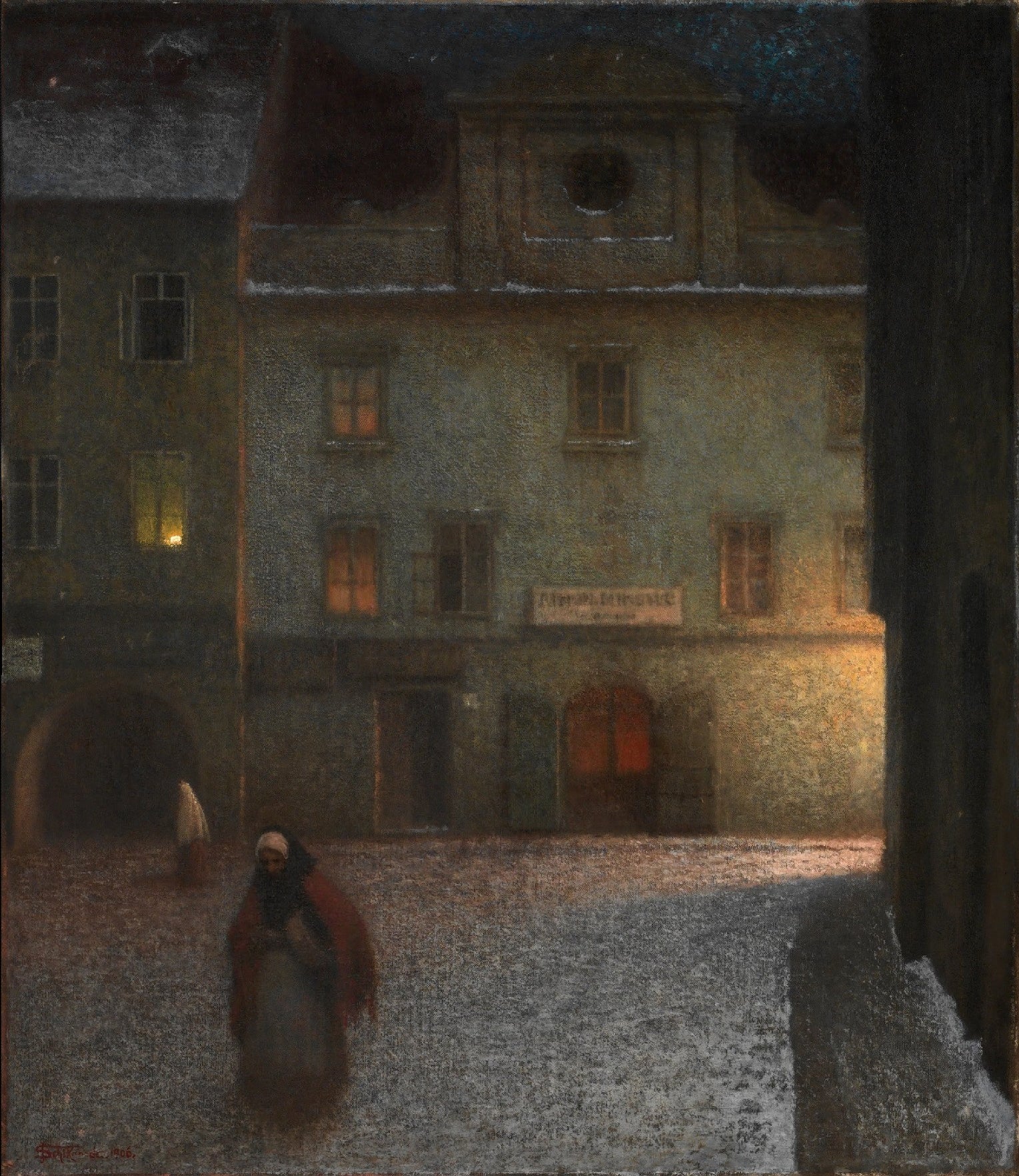 Evening Street, vintage artwork by Jakub Schikaneder, 12x8" (A4) Poster