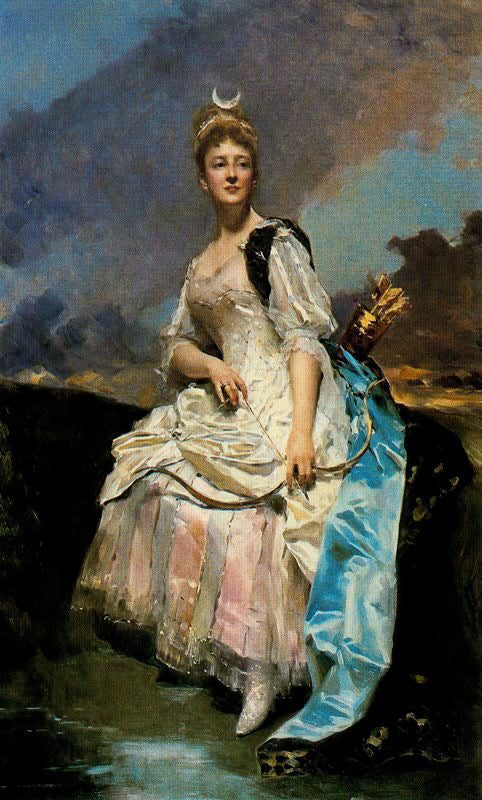 La marquise d'Hervey Saint-Denys en Diane, vintage artwork by Raimundo de Madrazo y Garreta, 12x8" (A4) Poster