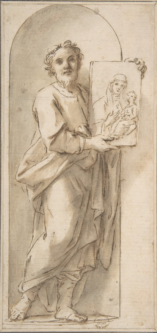 Saint Luke Holding a Painting of the Virgin and Child, vintage artwork by Marcantonio Franceschini, 12x8" (A4) Poster