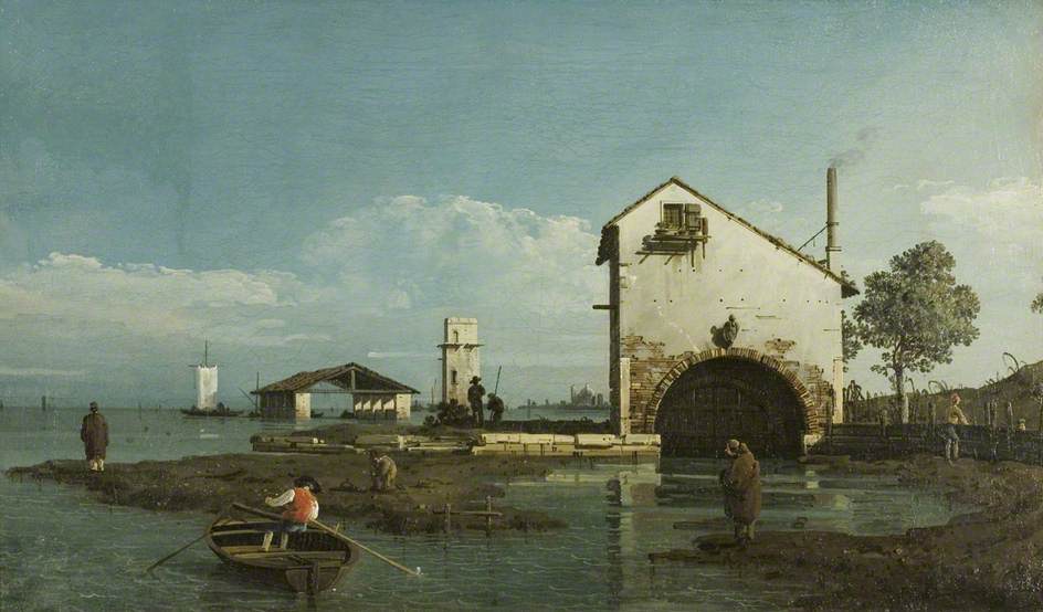 Capriccio:  The Lagoon, Venice, vintage artwork by Bernardo Bellotto, 12x8" (A4) Poster