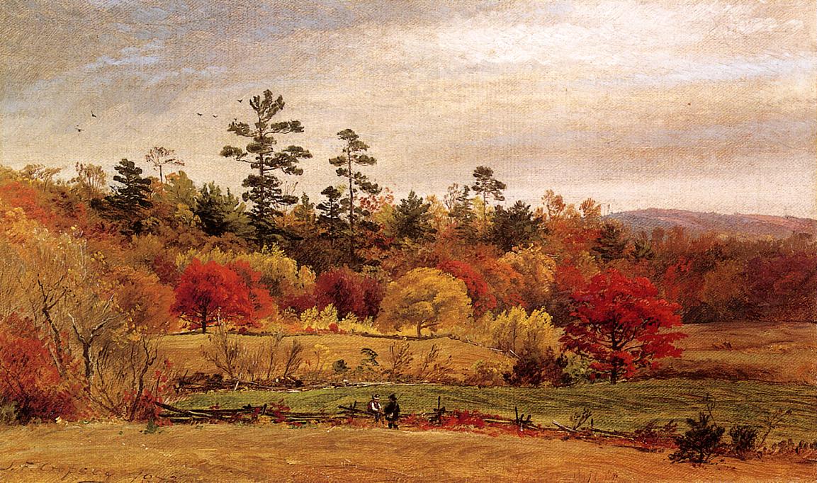 Conversation at the Fence, vintage artwork by Jasper Francis Cropsey, 12x8" (A4) Poster
