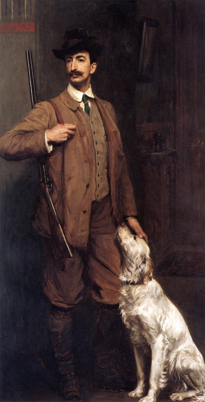 Portrait of the Vicomte de Manneville and is Dog, vintage artwork by Charles H. Woodbury, 12x8" (A4) Poster