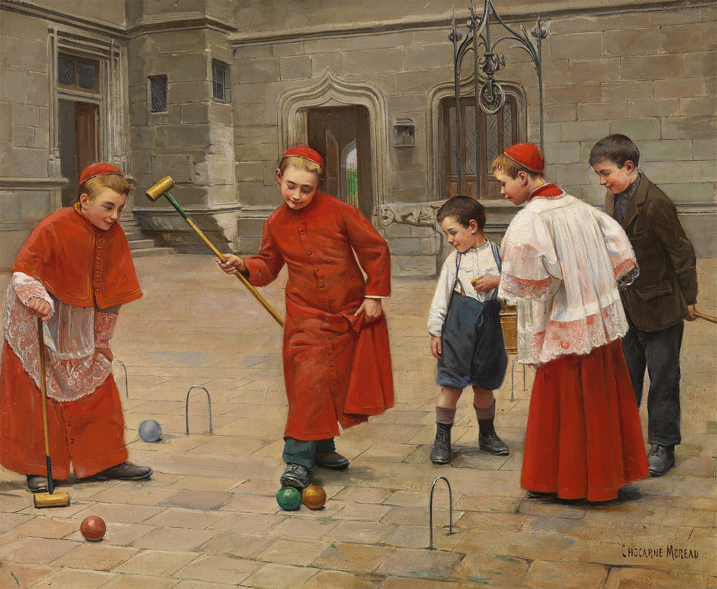 Playing Croquet, vintage artwork by Paul-Charles Chocarne-Moreau, 12x8" (A4) Poster