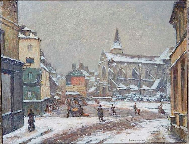 Eglise Saint Leu a Amiens with Snow by Louis Braquaval,A3(16x12")Poster
